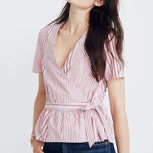 Madewell Ruffle-Hem Striped Wrap Top
